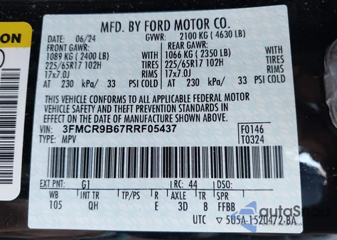 2024 Ford Bronco Sport Big Bend из США, поврежденный, VIN 3FMCR9B67RRF05437